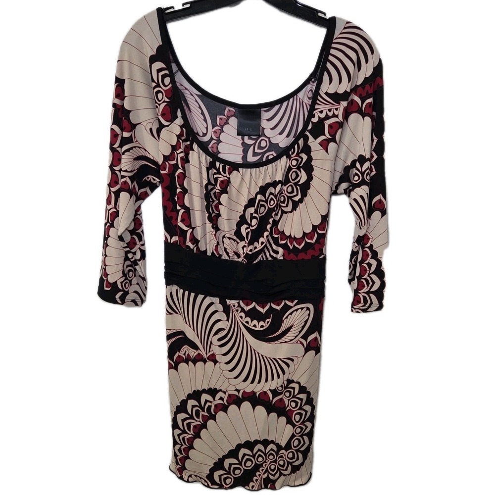 JTB Retro Abstract Print Empire Waist Dress 3/4 Sleeve Scoop Neck Women